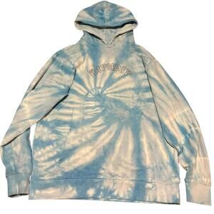 RIPNDIP Blue Tie-Dye Rhinestone Cat Hoodie Streetwear Pullover Med.